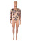 Women's fashionable and sexy printed long sleeved round neck tight high waisted jumpsuit