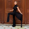 Women's sexy and fashionable pleated ribbon high neck and high waist slim fit jumpsuit