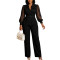 Large mesh long sleeved suit set for women with floral decoration, waist cinched top, wide leg pants, two-piece set