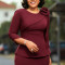 Women's round neck elegant temperament with three quarter sleeves, three-dimensional flower wrapped buttocks, OL pencil dress