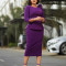 Women's round neck elegant temperament with three quarter sleeves, three-dimensional flower wrapped buttocks, OL pencil dress