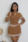women's new color blocked knitted sweater with exposed waist, POLO collar, short sleeved pleated skirt two-piece set