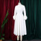 Large semi high neck long sleeved three-dimensional floral sleeves elegant mid to long style dress with a large skirt and temperament