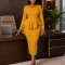 Women's V-neck ruffle edge waist cinched mid length dress for workplace banquets, slim fit and hip hugging dress