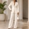 Large size women's three-dimensional floral decoration suit two-piece set, long sleeved suit, wide leg long pants two-piece set