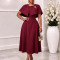 Oversized women's cape shawl dress with round neckline and waist cinching for slimming, A-line mid length skirt dress