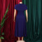 Oversized women's cape shawl dress with round neckline and waist cinching for slimming, A-line mid length skirt dress