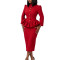 Stand collar ruffle edge waist cinching top, half skirt two-piece set, feminine temperament, commuting long sleeved, professional hip hugging set