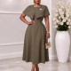 Oversized women's cape shawl dress with round neckline and waist cinching for slimming, A-line mid length skirt dress