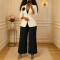 Winter plus waist cinched white suit jacket, pleated wide leg pants two-piece set, Tongle women's suit set
