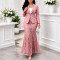 Large size Tongle waist cinched small suit jacket lace fish tail skirt two-piece cross-border set