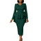 Women's V-neck ruffle edge waist cinched mid length dress for workplace banquets, slim fit and hip hugging dress