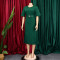 Women's short sleeved fashionable and elegant high waisted, hip hugging, mid length solid color dress