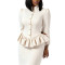 Stand collar ruffle edge waist cinching top, half skirt two-piece set, feminine temperament, commuting long sleeved, professional hip hugging set