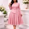 Large size women's fake two-piece dress with long sleeves and patchwork lace hem, African mid length skirt