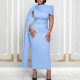 Summer Pure Color Oblique Neck Banquet Bandage Elegant and Sexy Evening Dress Dress