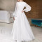Elegant temperament, solid color, V-neck, slim fit, long sleeved, waist cinched women's long dress