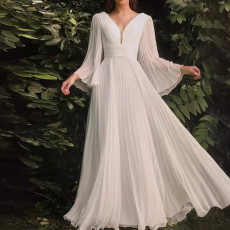 Large V-neck dress, banquet dress, solid color