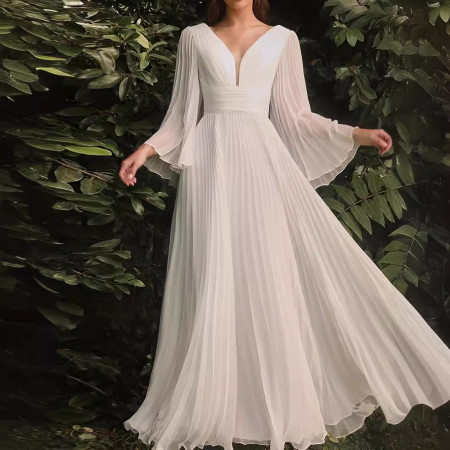 Large V-neck dress, banquet dress, solid color
