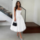 Waist up, big swing, white dress, women's summer French elegant temperament dress