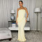 New women's strapless hanging fish tail long skirt sexy hip hugging banquet dress