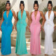 New women's neck hanging deep V-fold fish tail evening dress slim fit banquet party dress