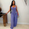 New women's solid color U-neck high waist slim fit wide leg pants sexy spicy girl casual jumpsuit