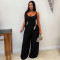 New women's solid color U-neck high waist slim fit wide leg pants sexy spicy girl casual jumpsuit