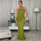 New women's strapless hanging fish tail long skirt sexy hip hugging banquet dress