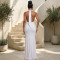 New women's neck hanging deep V-fold fish tail evening dress slim fit banquet party dress