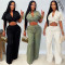 Women's  style collar twisted short top, wide leg casual pants set