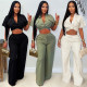Women's  style collar twisted short top, wide leg casual pants set