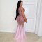 New women's pink see through mesh with diamond studded sleeveless slim fit party dress