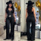 New women's sexy Western style hanging neck tassel wide leg pants slim fit party jumpsuit