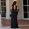 New women's high-end strapless elegant pile collar pleated waist fish tail dress
