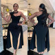 New women's slanted shoulder hollowed out design with high waist, slim fit and high-end dress