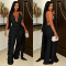 New women's hanging neck, swinging collar, irregular ribbon top, wide leg pants, temperament set