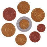 money coins. fake coins, plastic conins,