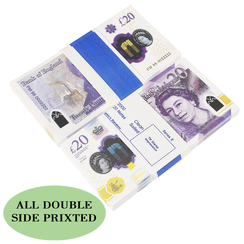 NEW EDITION PROP MONEY UK 20 GBP POUNDS  REALISTIC MONEY FAKE POUNDS NOVELTY PRETEND COUNTING LEARNING REPRODUCTION 100PCS