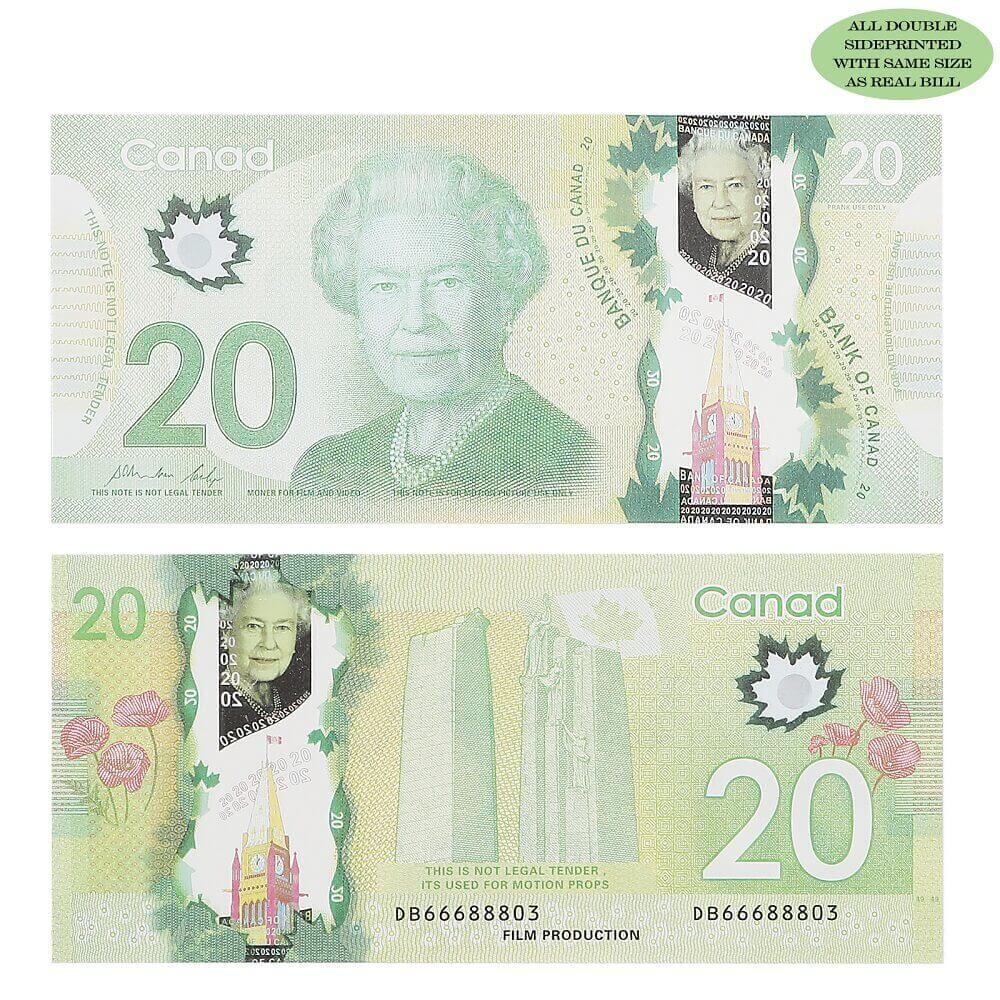 Prop Canadian Money 20s |CANADIAN DOLLAR CAD BANKNOTES PAPER PLAY MONEY MOVIE PROPS