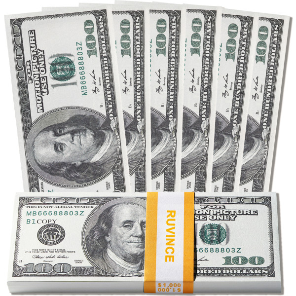 Fake Money That Looks Real RUVINCE Play Money 100X100 Pcs Size : 6.14x2.59 in prop Money Magician Porp,Movie Props