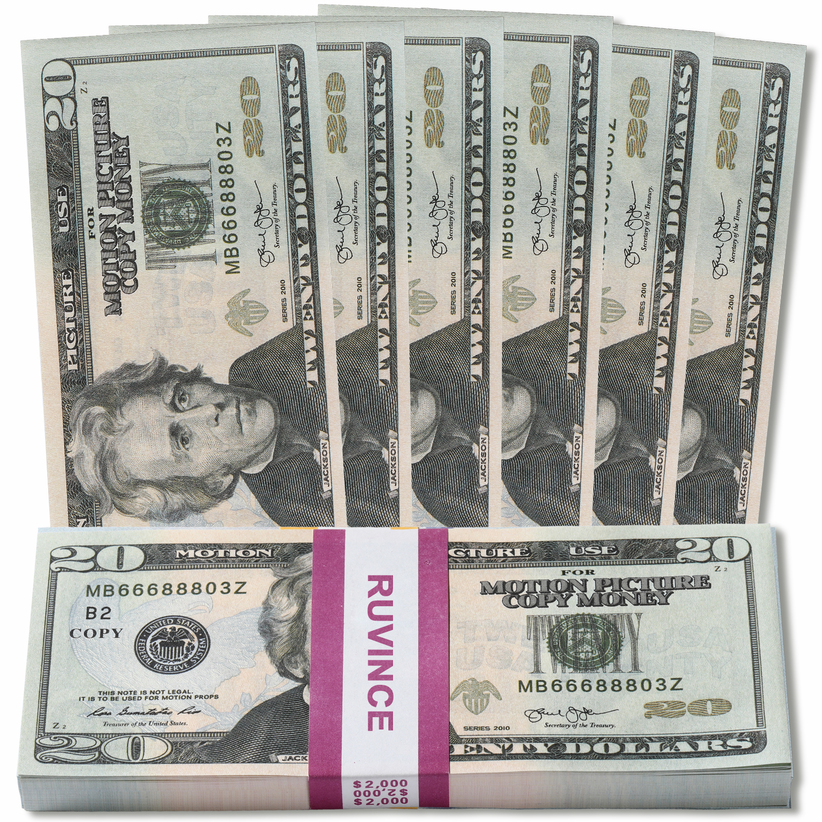 RAP2U 200Pcs Copy Money Full Print 2 Sides,Prop Money 20000 Dollar Bills for Movies,TV,Music Videos 