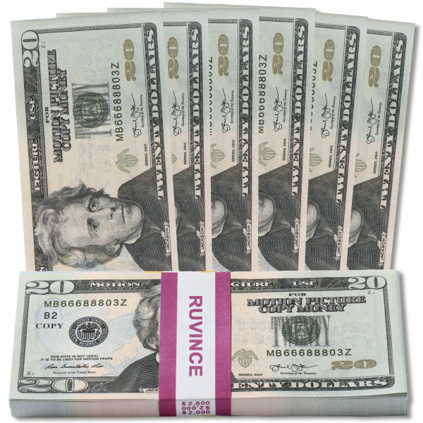 Prop Money-RUVINCE Copy Money Impressão Completa 2 Lados, Dinheiro Fictício 2000 Notas de Dólar para Filmes, TV, Vídeos Musicais