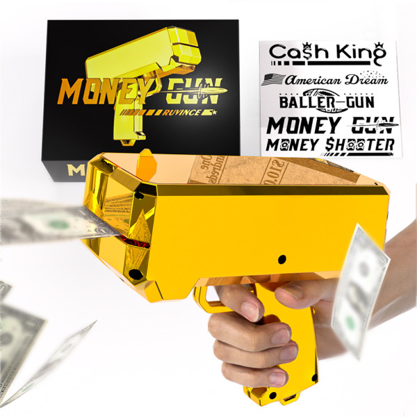 Пистолет для денег - RUVINCE Позолоченный 18-каратный денежный пистолет с опорным денежным пистолетом Сделайте дождь из 100 шт. 100-долларовых банкнот