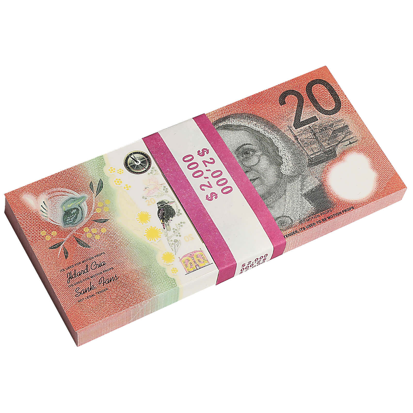 Australian Prop Money AUD $20 Bills $2,000 Full Print 1 Stack 100 Bills Paper Movie Props