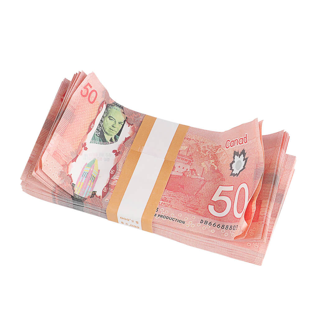Movie Money Cad  Canadian 50s Training Banknotes Full Print Realistic For Tiktok Video Film