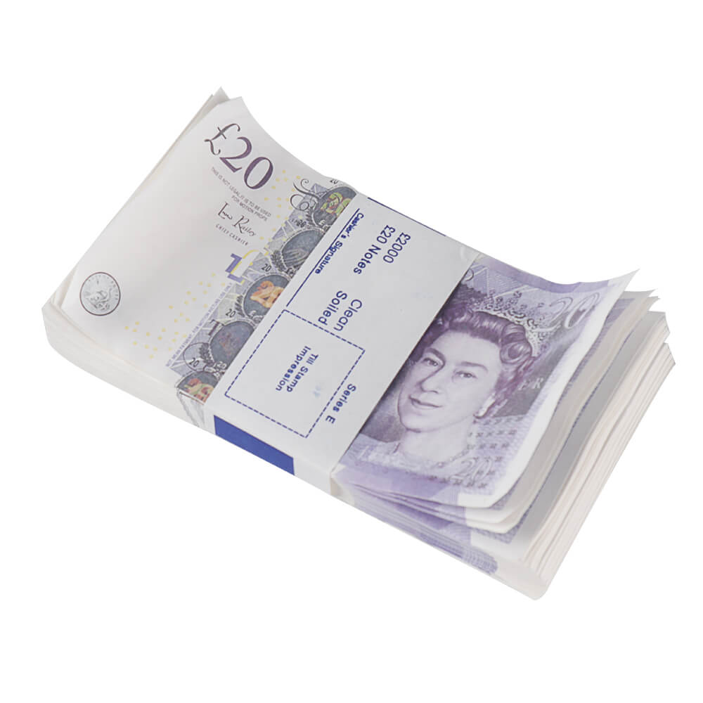 Prank Money Fake British Aged 20 Pounds Full Print Realistic For Tiktok Video Film