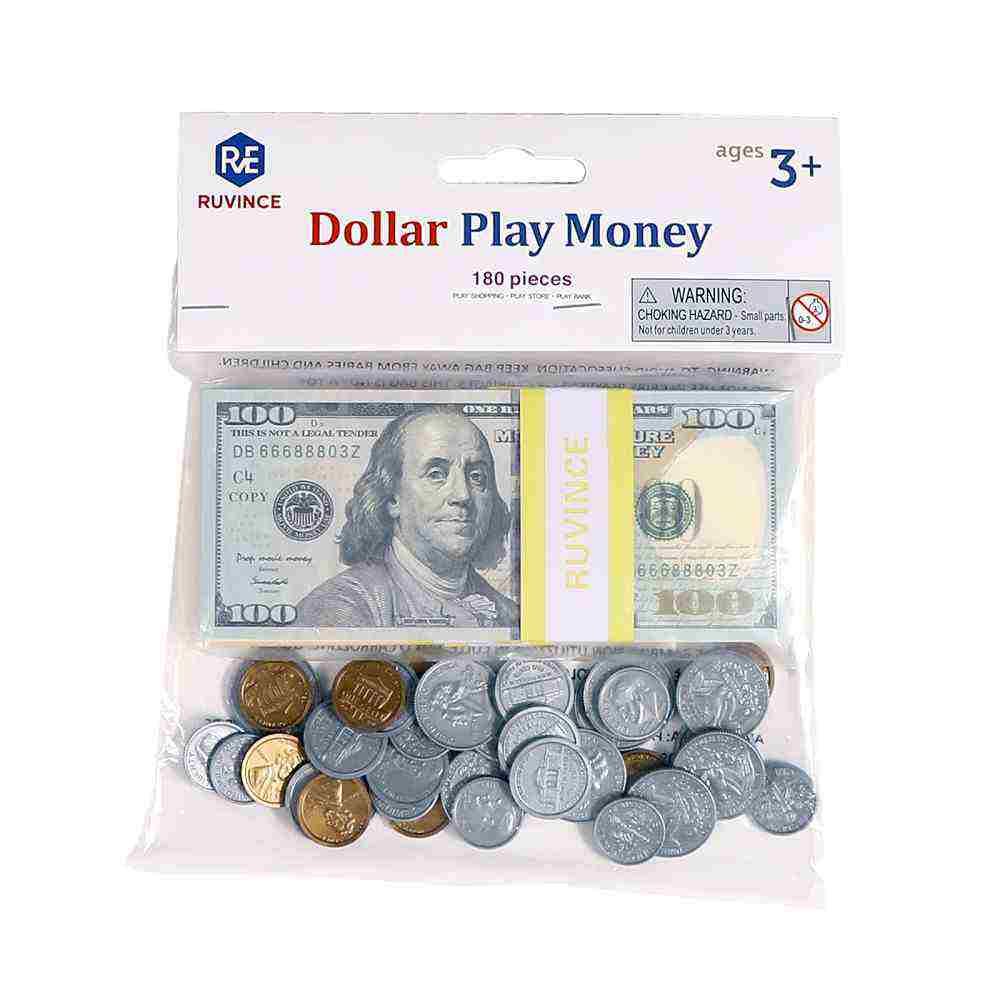 Learning Kids Bank Play Money & Coin 180pcs Set Over $3760 in Realistic Play Money to Build Kids Counting Skills - Ages 5 and Up - Award Winning Toys