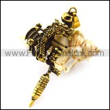 Antique Gold Stainless Steel Flying Dragon Tattoo Gun Pendant p004760