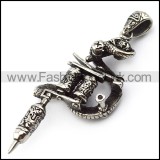Retro Silver Steel Casting Snake Tattoo Gun Pendant p004759